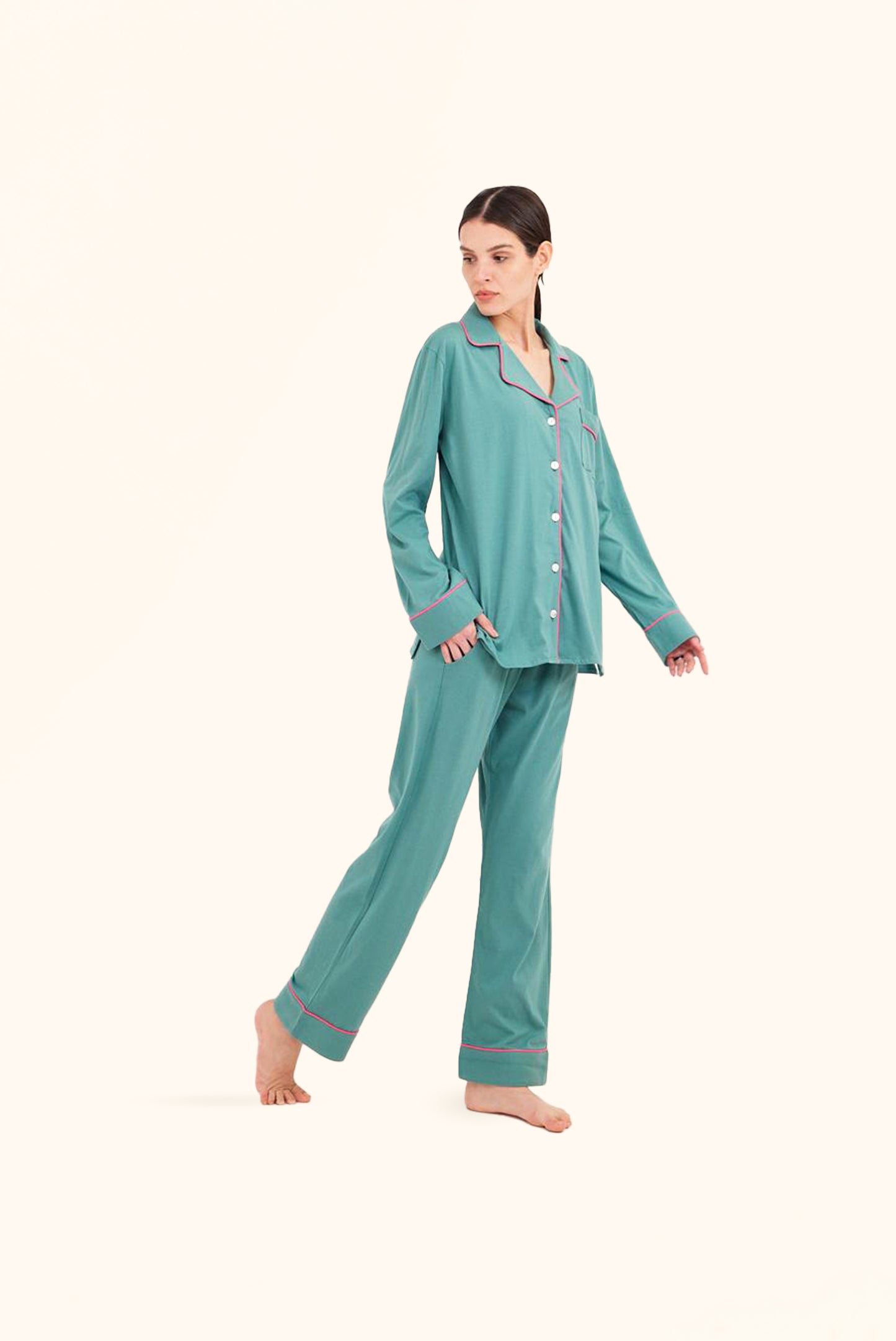 TIA Long PJ Set in TEAL & FUSCHIA Piping