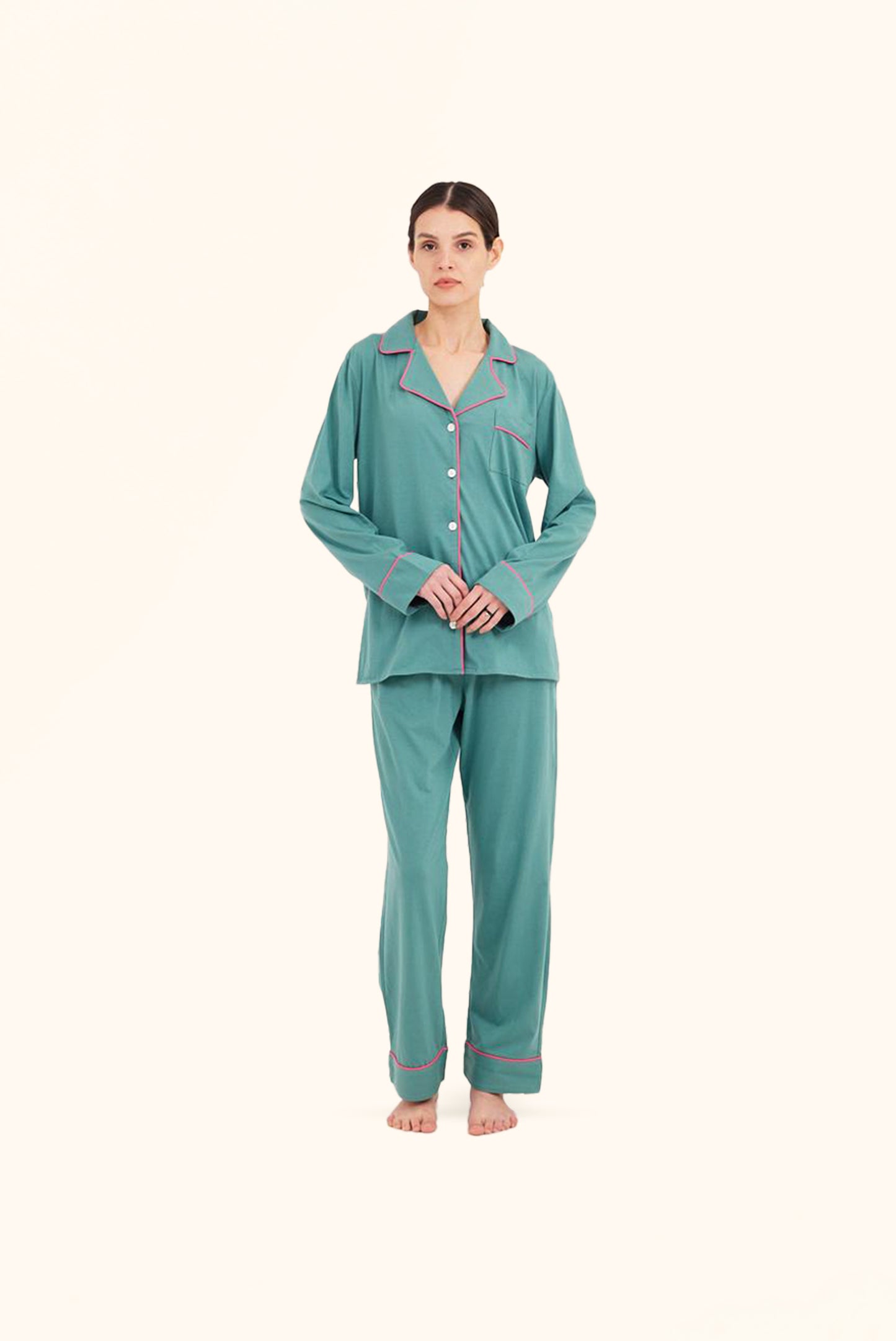 TIA Long PJ Set in TEAL & FUSCHIA Piping